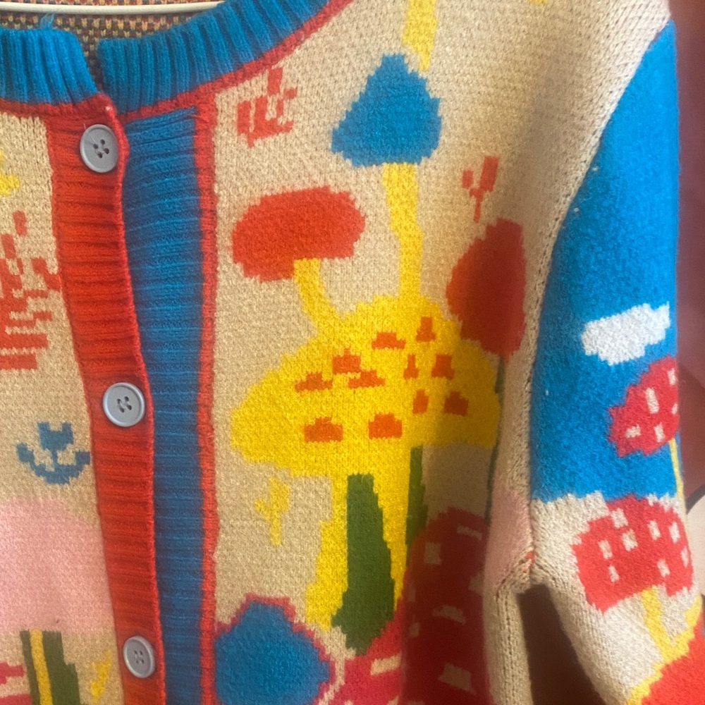 Knit Mushroom Button down sweater Cardigan - Picture 3 of 9